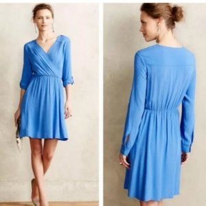 Anthropologie Maeve Blue Lene Wrap Crepe Dress